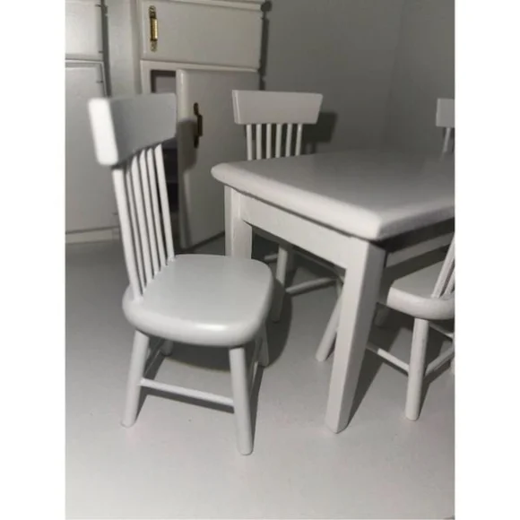 1:12 Miniature dollhouse furniture kitchen table with matching four chairs. Refr - Picture 2 of 3